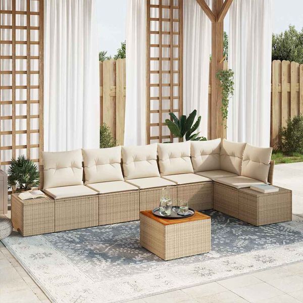 vidaXL Gartensofa-set mit Speicher 7 pcs Beige und Creme Poly-Rattan