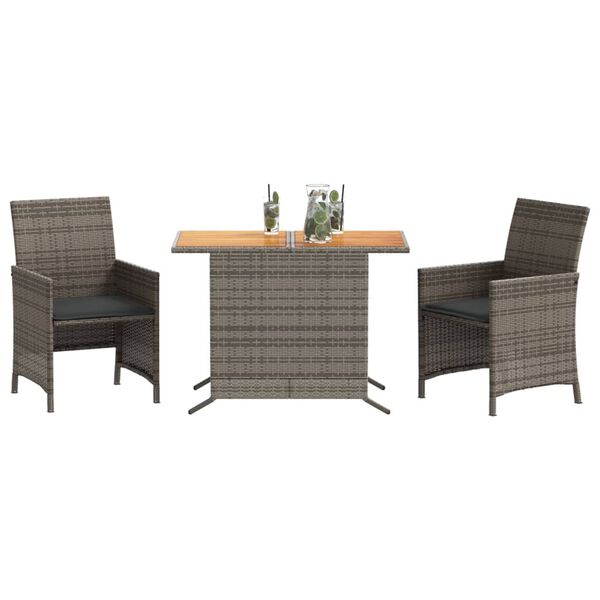 vidaXL 3-tlg. Bistro-Set mit Kissen Grau Poly Rattan