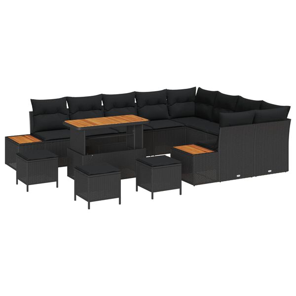 vidaXL Gartensofa-set mit Kissen 13 pcs Schwarz Poly Rattan