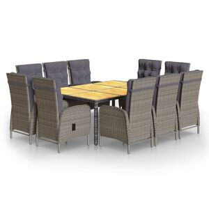 vidaXL 11-tlg. Garten-Essgruppe Poly Rattan Grau