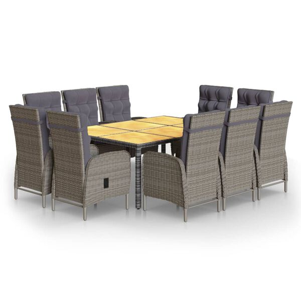 vidaXL 11-tlg. Garten-Essgruppe Poly Rattan Grau