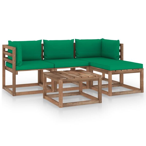 vidaXL 5-tlg. Garten-Lounge-Set mit Gr&uuml;nen Kissen