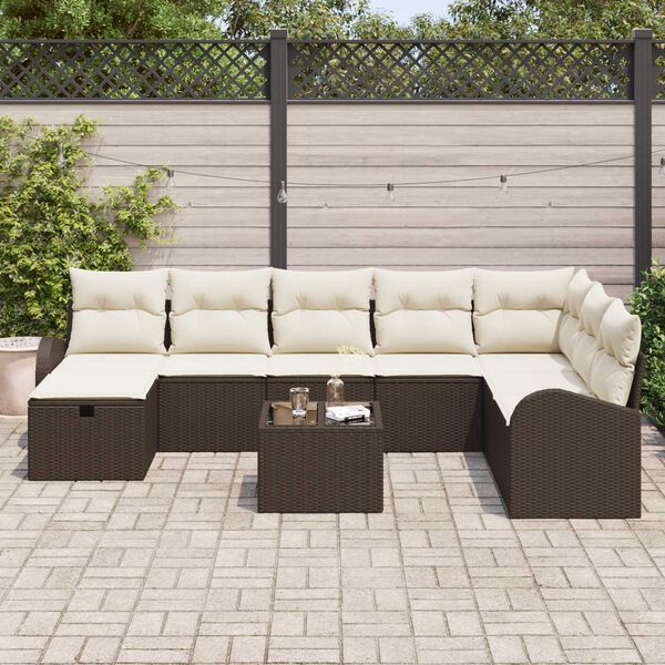 vidaXL Sofa Set mit Kissen 9 pcs Braun und Creme Poly-Rattan