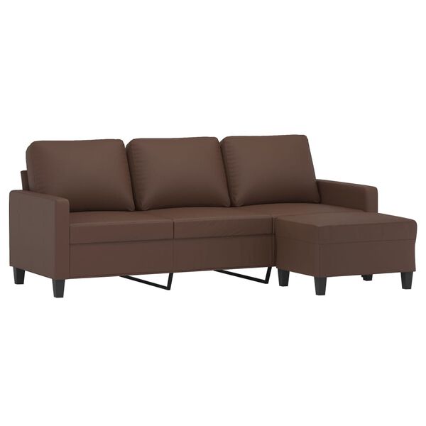 vidaXL 3-Sitzer-Sofa mit Hocker Braun 180 cm Kunstleder