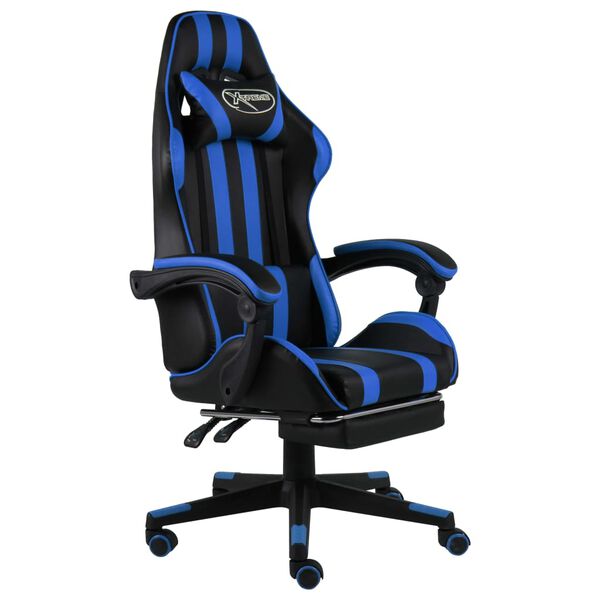 vidaXL Gaming-Stuhl mit Fußstütze Schwarz und Blau Kunstleder