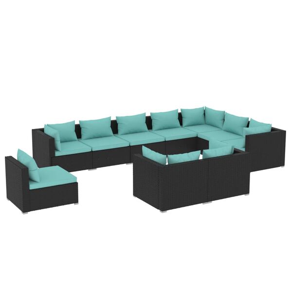 vidaXL 10-tlg. Garten-Lounge-Set mit Kissen Poly Rattan Schwarz