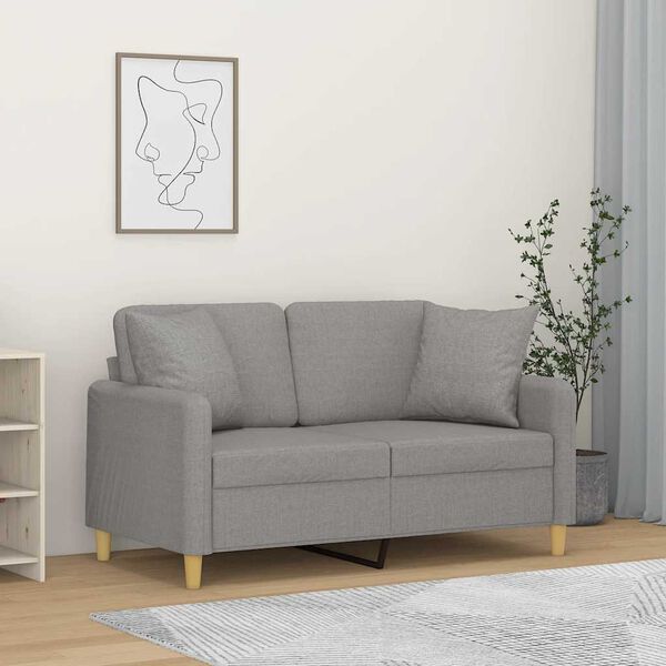 vidaXL 2-Sitzer-Sofa mit Kissen Hellgrau 120 cm Stoff