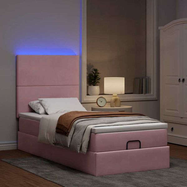 vidaXL Ottoman-Bett mit Matratzen & LEDs Rosa 80x200 cm Samt