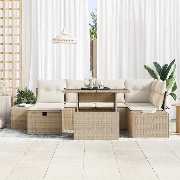 vidaXL Garten-Sofa-Set 7 pcs Beige Poly-Rattan