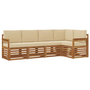vidaXL Ecksofa Set mit Kissen 5 pcs Natur und Beige Massivholz Akazie