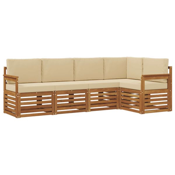 vidaXL Ecksofa Set mit Kissen 5 pcs Natur und Beige Massivholz Akazie