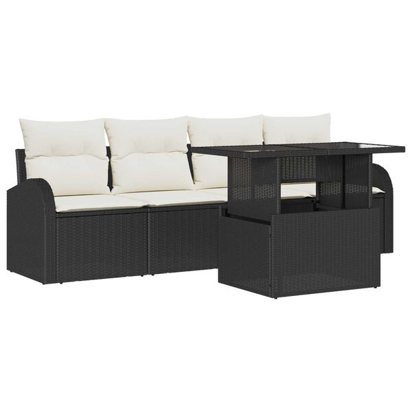 vidaXL Garten-Sofa-Set mit Kissen mit Kissen 5 pcs Schwarz Poly Rattan