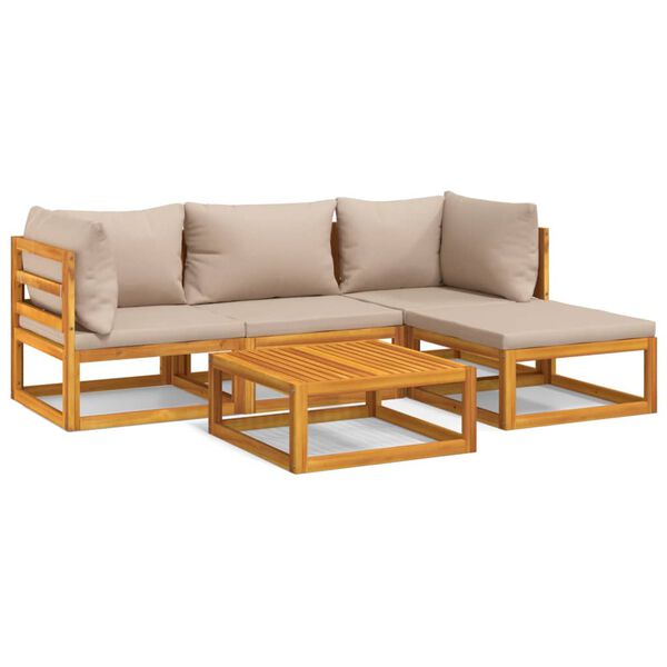 vidaXL 5-tlg. Garten-Lounge-Set mit Taupe Kissen Massivholz