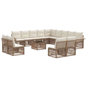 vidaXL Gartensofa-set 14 stk. Beige Poly-Rattan