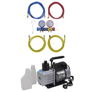 vidaXL Vakuumpumpe mit 4-Wege-Verteiler-Manometer Set f&uuml;r Klimaanlagen