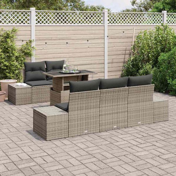 vidaXL Garten-Sofa-Set mit Kissen mit Speicher mit Kissen 6 pcs Grau