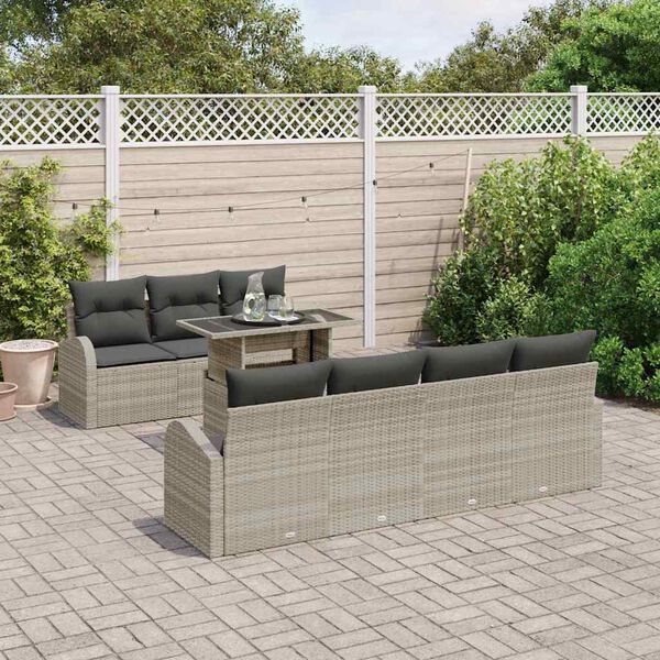 vidaXL Gartensofa-set mit Kissen mit Kissen 8 pcs Hellgrau Poly Rattan