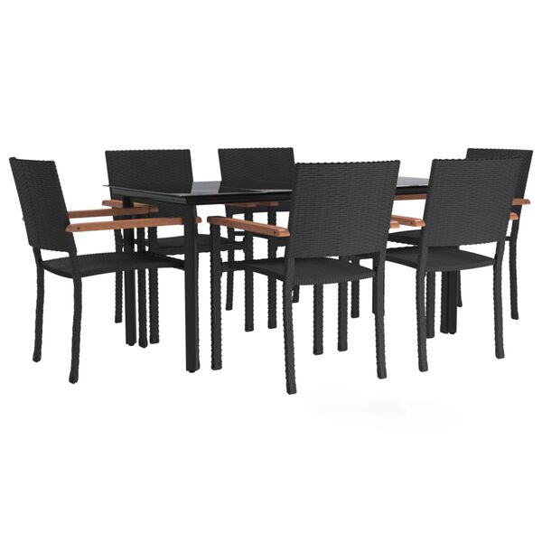 vidaXL 7-tlg. Garten-Essgruppe Schwarz Poly Rattan