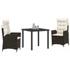 vidaXL Garten Essgruppe mit Kissen 3 pcs Braun Poly-Rattan