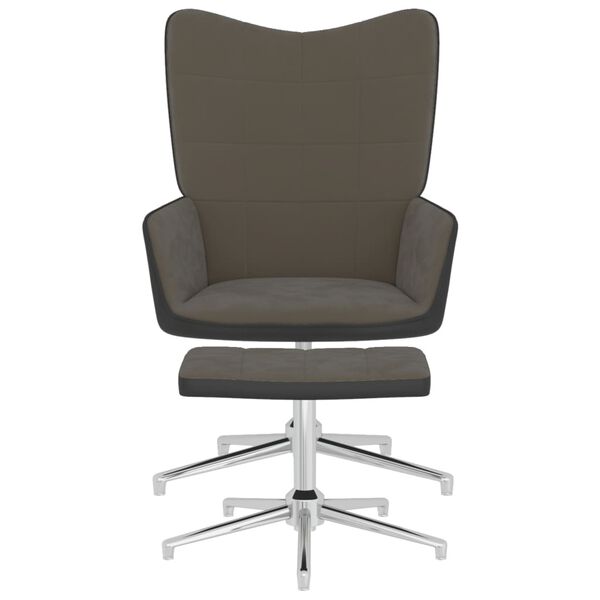 vidaXL Relaxsessel mit Hocker Dunkelgrau Samt und PVC