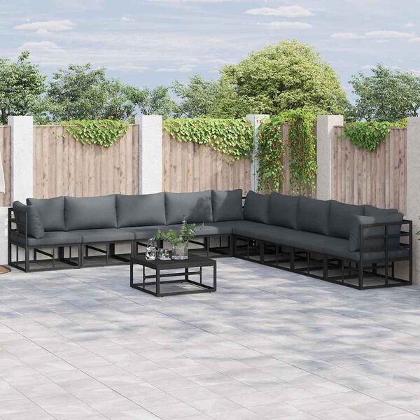 vidaXL Garten-Sofa-Set mit Kissen 10 pcs Schwarz Aluminium
