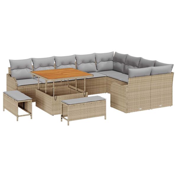 vidaXL Garten-Sofa-Set mit Kissen mit Kissen 12 pcs Beige und Hellgrau