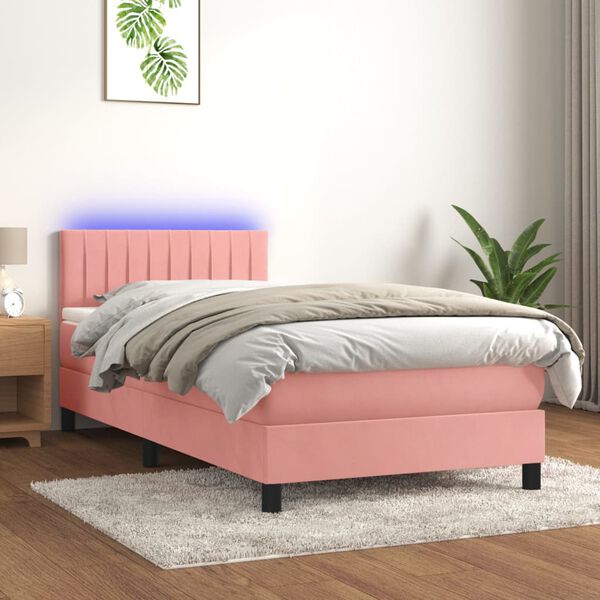 vidaXL Boxspringbett mit Matratze & LED Rosa 100x200 cm Samt