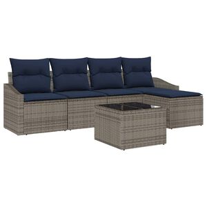 vidaXL Sofa Set mit Kissen 6 pcs Grau und Marineblau Poly-Rattan