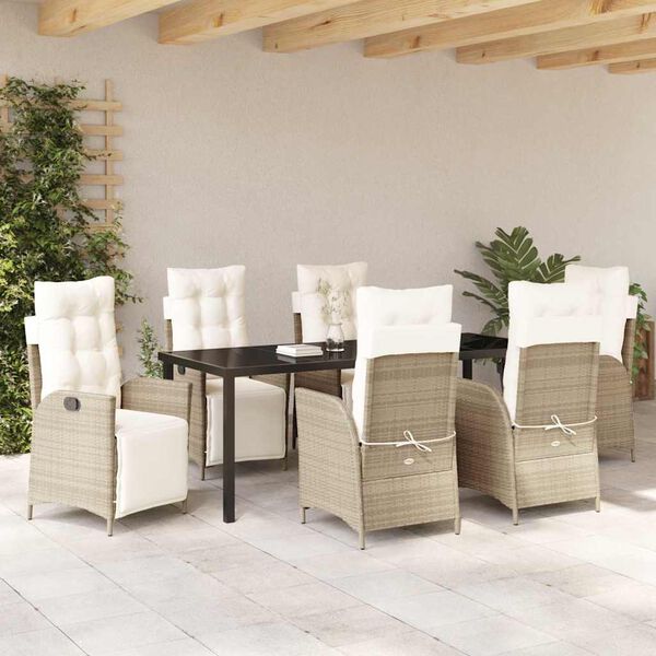 vidaXL Garten Essgruppe mit Kissen 7 pcs Beige Poly-Rattan