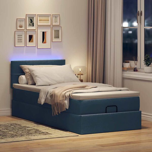 vidaXL Ottoman-Bett mit Matratze & LEDs Blau 80x200 cm Stoff