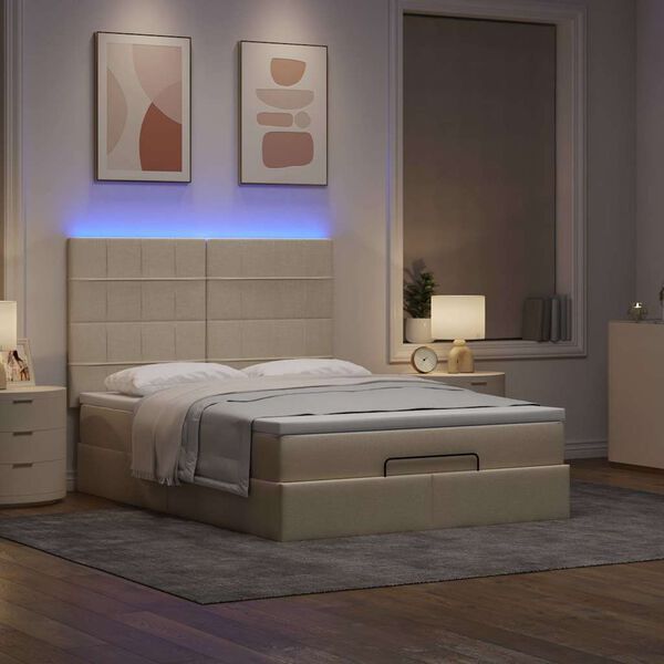 vidaXL Ottoman-Bett mit Matratze & LEDs Creme 140x200 cm Stoff