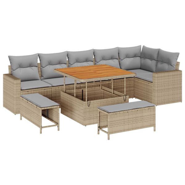 vidaXL Gartensofa-set 9 pcs Beige Poly-Rattan