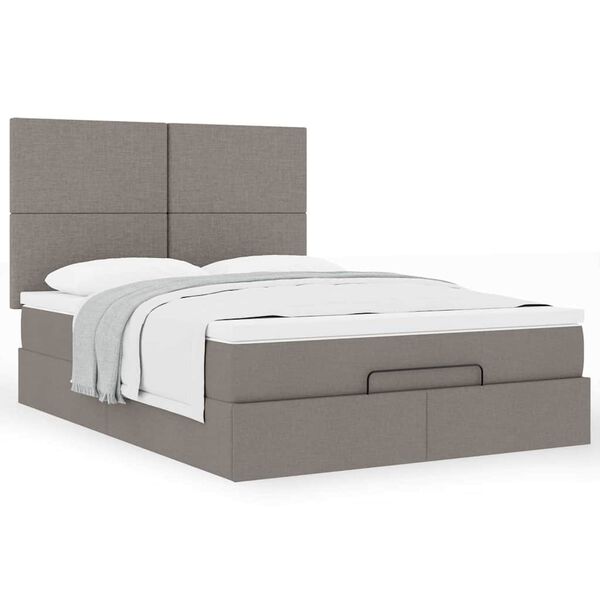 vidaXL Ottoman-Bett mit Matratze Taupe 140x190 cm Stoff