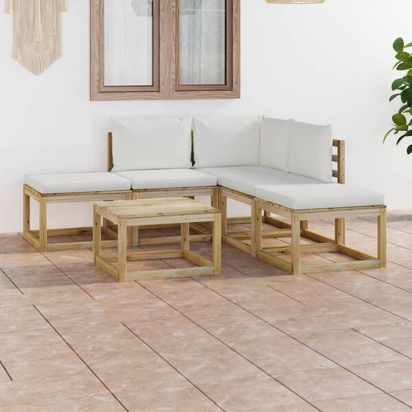 vidaXL 6-tlg. Garten-Lounge-Set mit Creme Kissen
