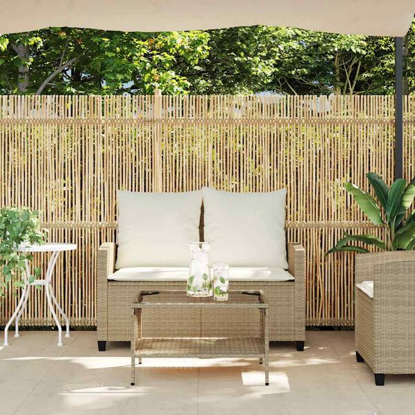 vidaXL Gartensofa 2-Sitzer mit Kissen & Tisch Beige Poly Rattan