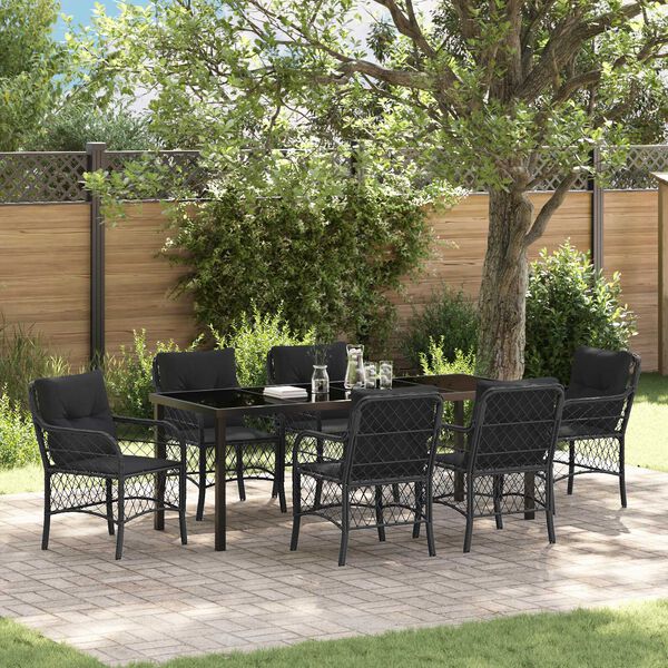 vidaXL Garten Essgruppe mit Kissen 7 pcs Schwarz Poly-Rattan