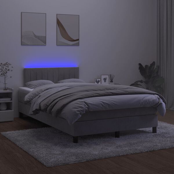 vidaXL Boxspringbett mit Matratze & LED Hellgrau 120x200 cm Samt