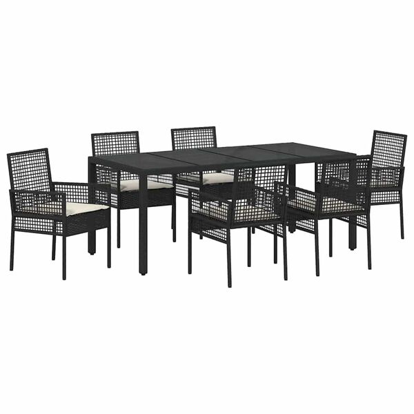 vidaXL Garten Essgruppe 7 pcs Schwarz Poly-Rattan