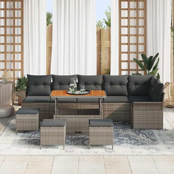 vidaXL Garten-Sofa-Set mit Kissen mit Speicher mit Kissen 10 pcs Grau