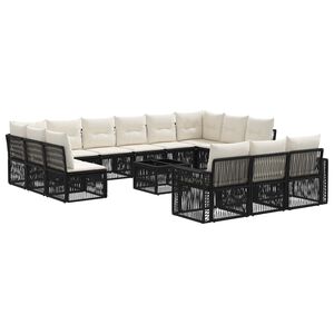 vidaXL Gartensofa-set 14 pcs Schwarz und Cremewei&szlig; Poly-Rattan