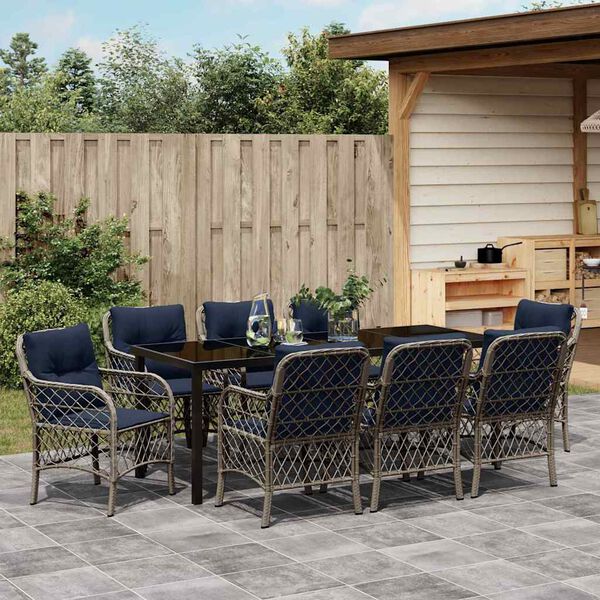 vidaXL Garten Essgruppe mit Kissen 9 pcs Grau und Schwarz Rattan