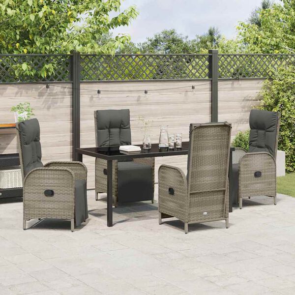 vidaXL Garten Essgruppe mit Kissen 5 pcs Grau Poly-Rattan