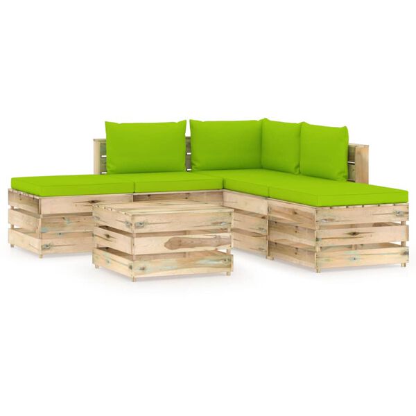 vidaXL 6-tlg. Garten-Lounge-Set mit Kissen Gr&uuml;n Impr&auml;gniertes Holz