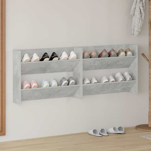 vidaXL Wand-Schuhschr&auml;nke 2 Stk. Betongrau 80x18x60 cm Holzwerkstoff