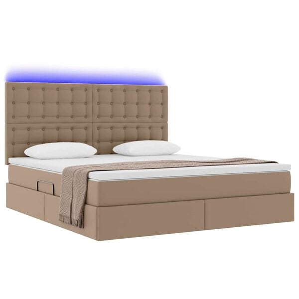 vidaXL Bett mit Stauraum und LED Cappuccino 160 x 200 cm Kunstleder