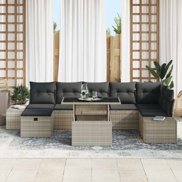 vidaXL Garten-Sofa-Set 8 pcs Hellgrau Poly-Rattan