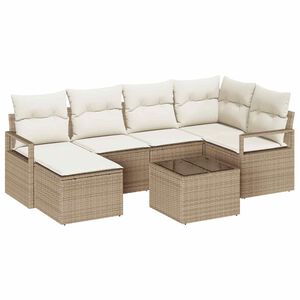 vidaXL Sofa Set mit Kissen 7 pcs Beige und Creme Poly-Rattan
