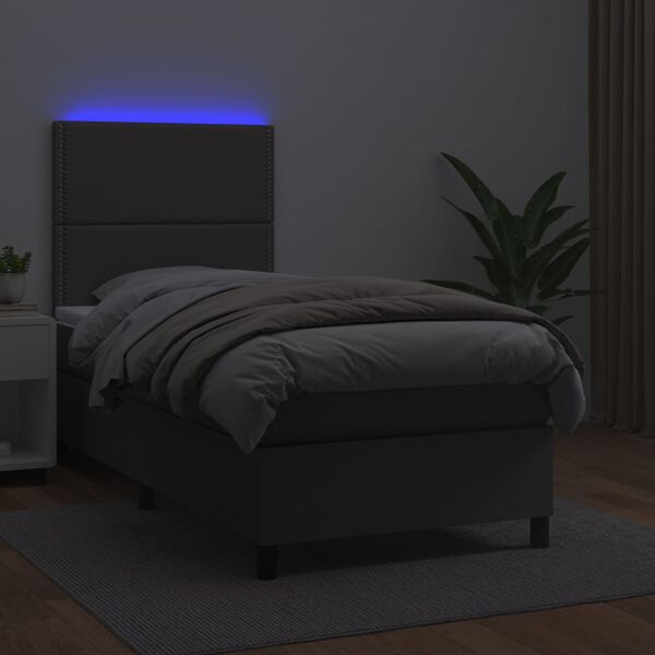 vidaXL Boxspringbett mit Matratze & LED Grau 80x200 cm Kunstleder