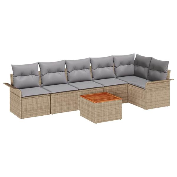 vidaXL Gartensofa-set mit Kissen 7 pcs Beige Poly-Rattan