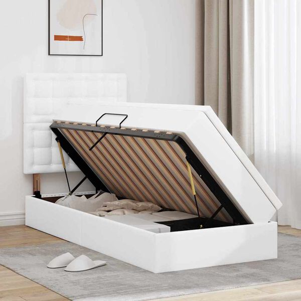 vidaXL Bett mit Stauraum und LED Reinwei&szlig; 100 x 200 cm Kunstleder